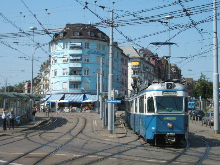 7er tram schaffhauserplatz zrich-unterstrass. VBZ Zri-Tram. - number 7 streetcar in zurich switzerland. 