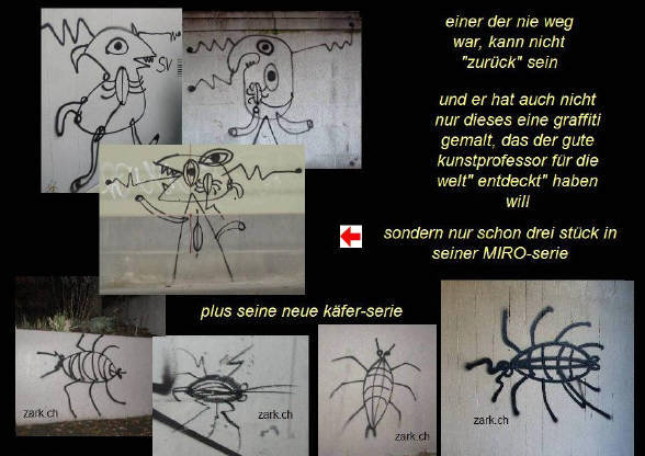 Harald Naegeli malt Serie von Joan-Miro-Figuren und Kakerlaken in Zrich Nov. 2015 Bildreport