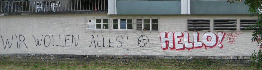 WIR WOLLEN ALLES. Anarcho-Graffiti HELLO graffiti zrich schweiz